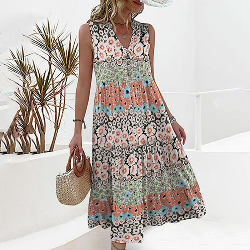 Chic Floral V-Neck Sleeveless Summer Dress