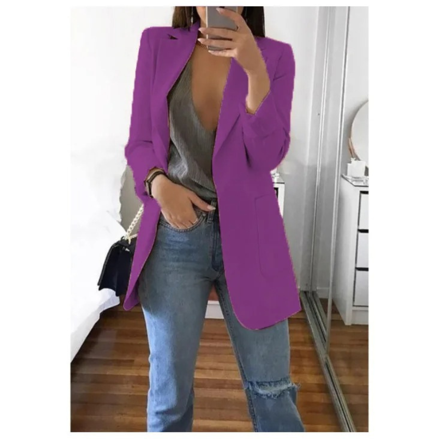 Women's Printed Double-Breasted Blazer - Perfect for Professional Attire