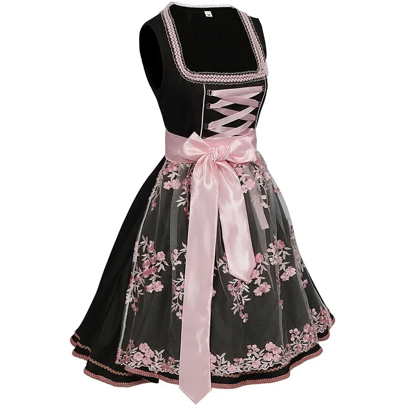 Floral-Patterned Dirndl Dress for Oktoberfest Festivities